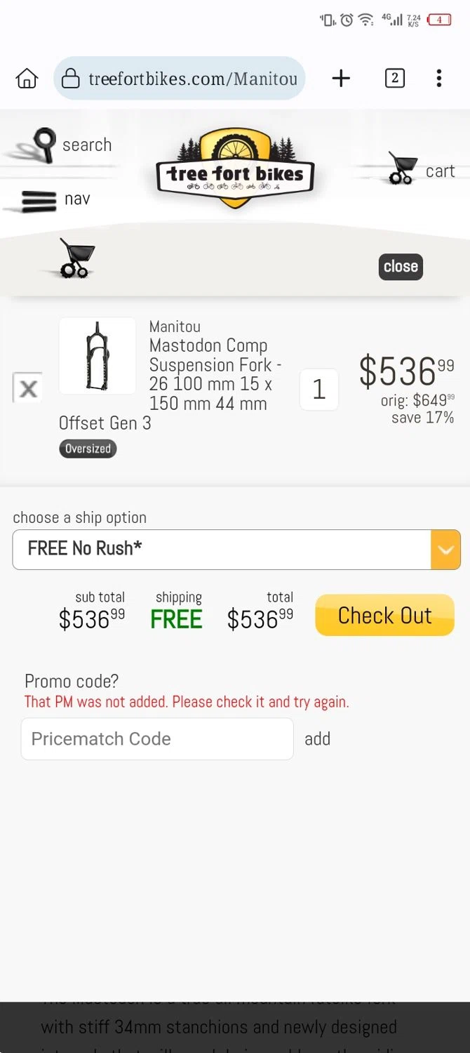 Tree Fort Bikes promo code screenshot showing code BIKES10 applied at Tree Fort Bikes checkout page. Uploaded by SimplyCodes community member Diego_Soto on Jul 5, 2025