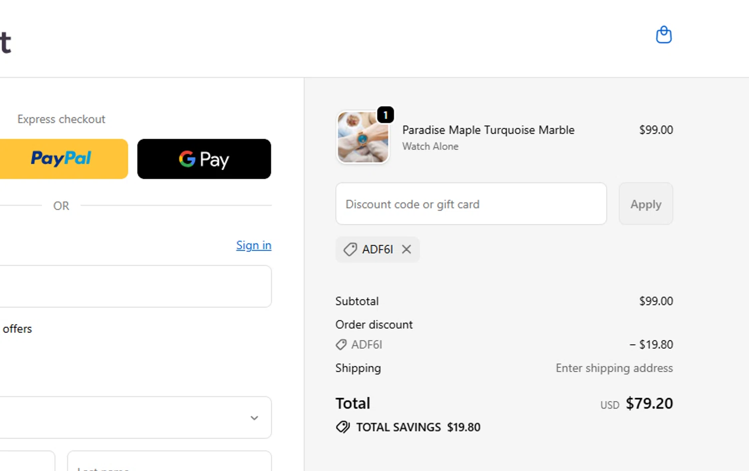 Treehut promo code screenshot showing code ADF6I applied at Treehut checkout page. Uploaded by SimplyCodes community member Loki_Odinson on Jun 2, 2026