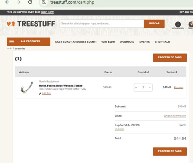 TreeStuff.com checkout page showing TreeStuff.com coupon code box | Screenshot taken by SimplyCodes community member on Jul 27, 2025