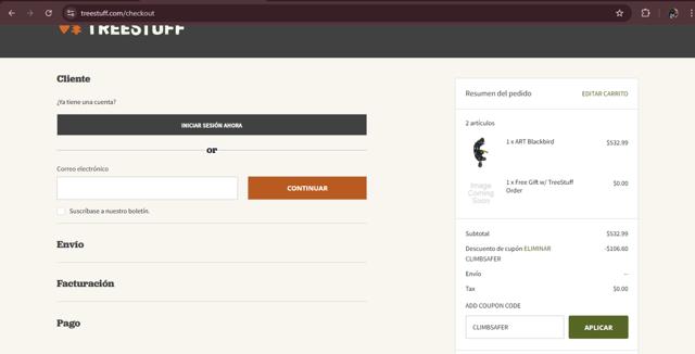 TreeStuff.com checkout page showing TreeStuff.com coupon code box | Screenshot taken by SimplyCodes community member on Sep 10, 2025