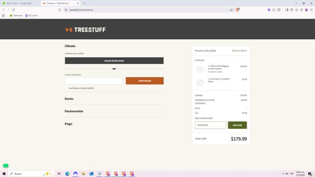 TreeStuff.com checkout page showing TreeStuff.com coupon code box | Screenshot taken by SimplyCodes community member on Aug 27, 2025