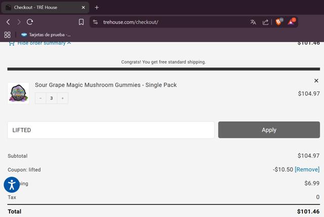 TRĒ House checkout page showing TRĒ House promo code box | Screenshot taken by SimplyCodes community member on Sep 9, 2025