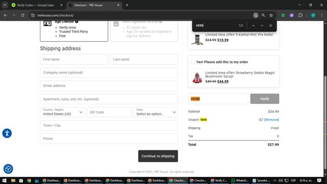TRĒ House checkout page showing TRĒ House promo code box | Screenshot taken by SimplyCodes community member on Sep 11, 2025