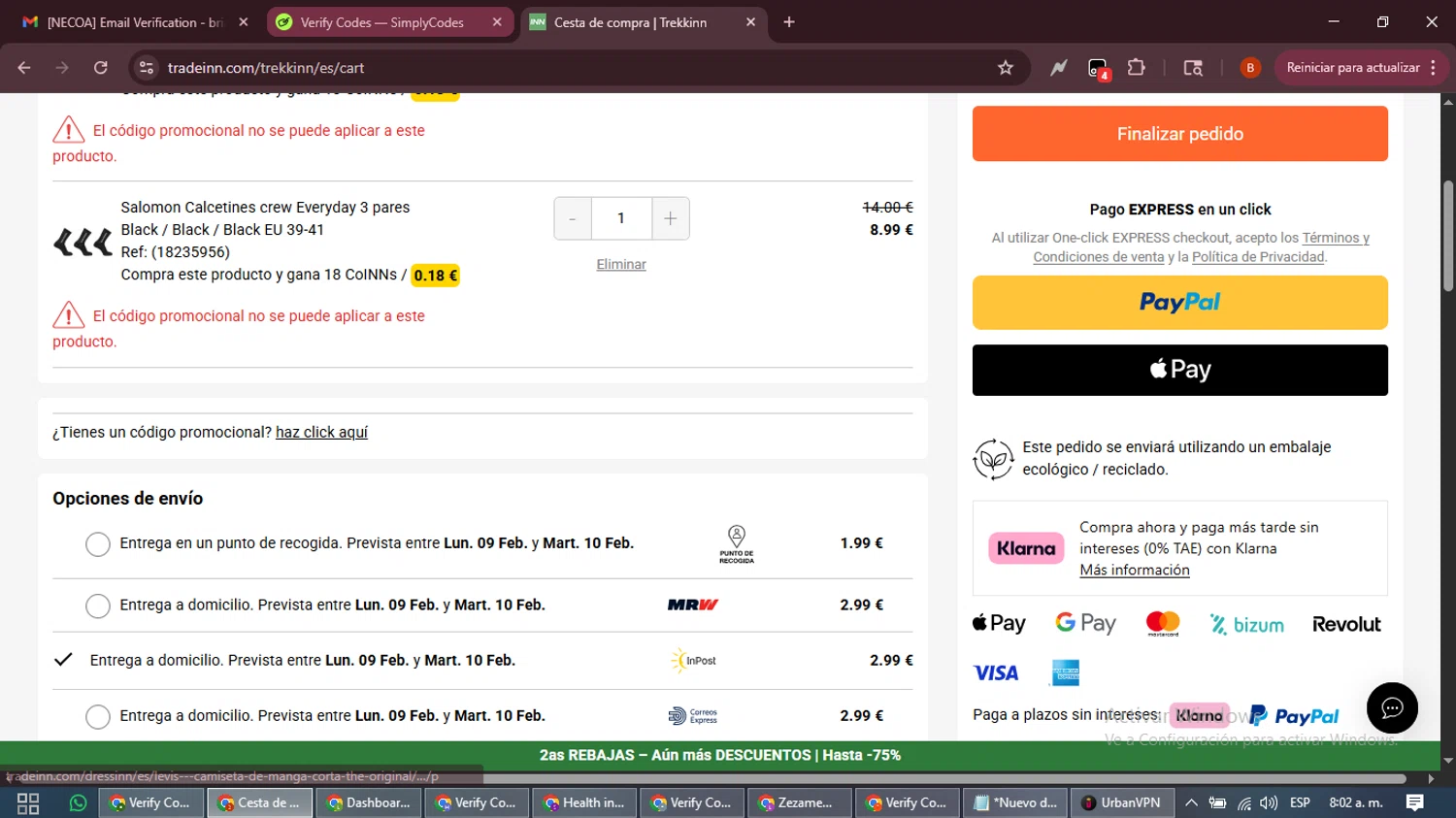 Trekkinn promo code screenshot showing code WWAP10 applied at Trekkinn checkout page. Uploaded by SimplyCodes community member DiscountExpert6435 on Jan 29, 2026
