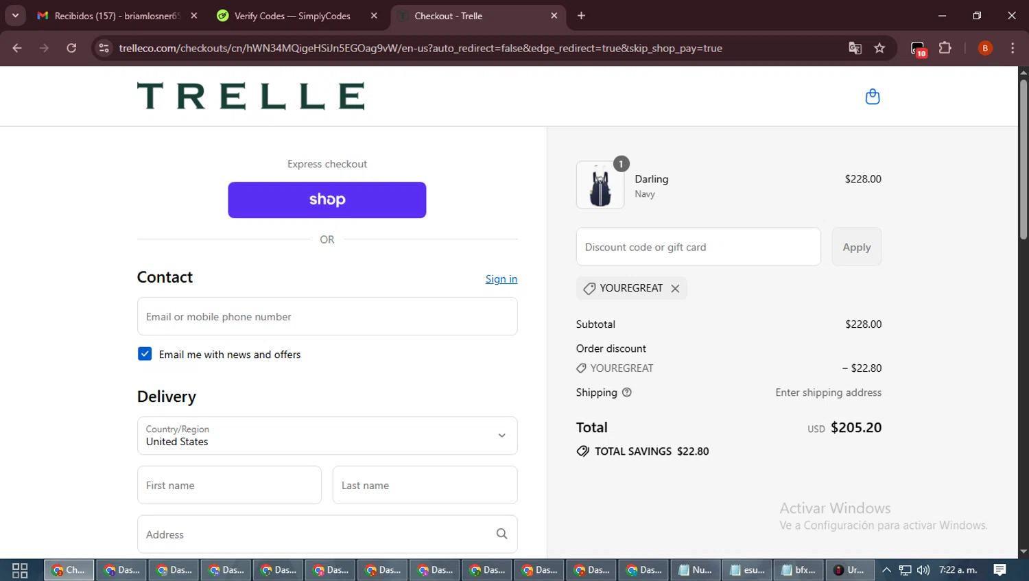 Trelle & Co. promo code screenshot showing code YOUREGREAT applied at Trelle & Co. checkout page. Uploaded by SimplyCodes community member DiscountExpert6435 on Sep 17, 2025