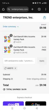 Trend Enterprises coupon verification screenshot