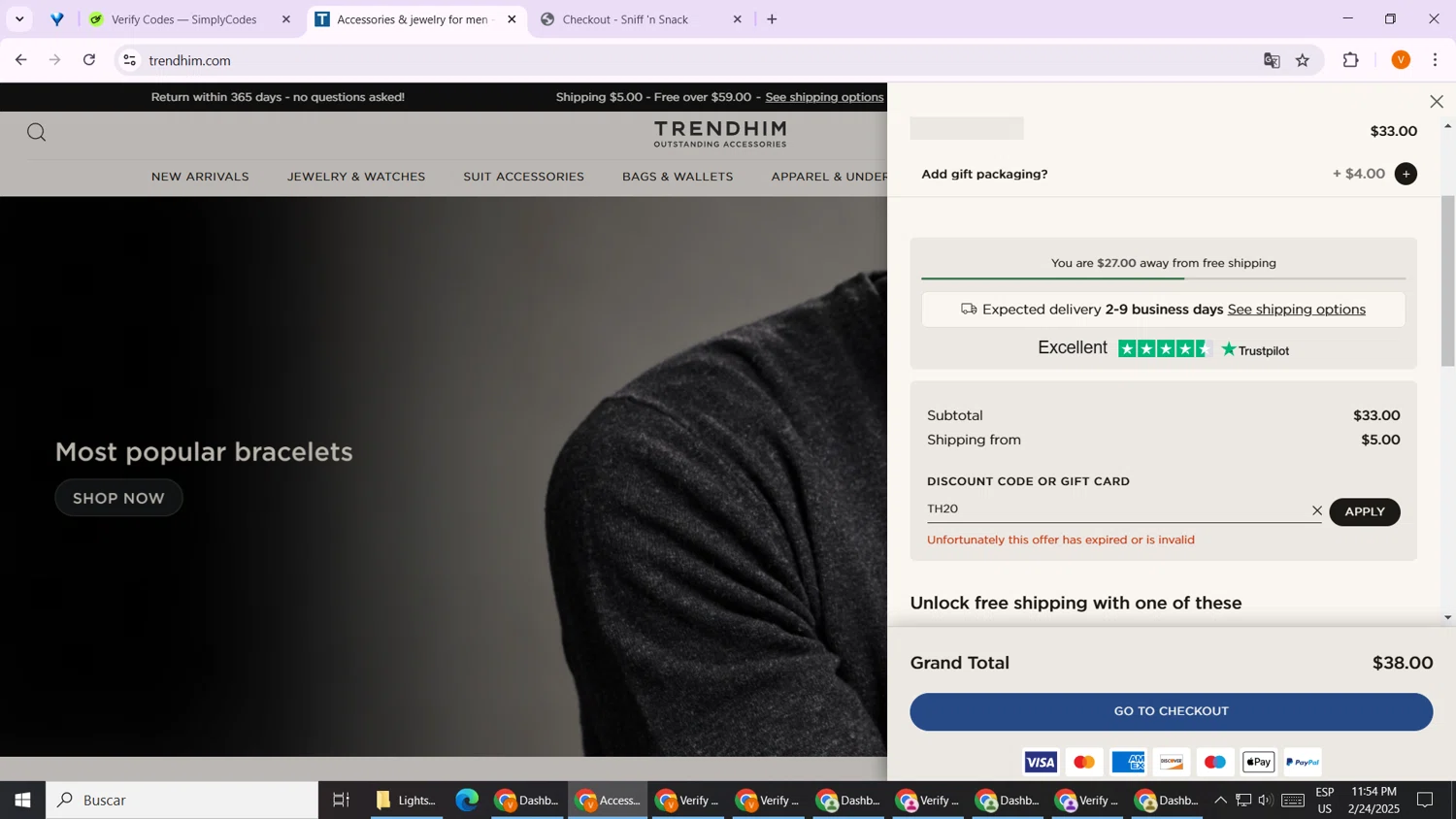 Trendhim discount code screenshot showing code TH20 applied at Trendhim checkout page. Uploaded by SimplyCodes community member TheGrefg on Feb 25, 2025