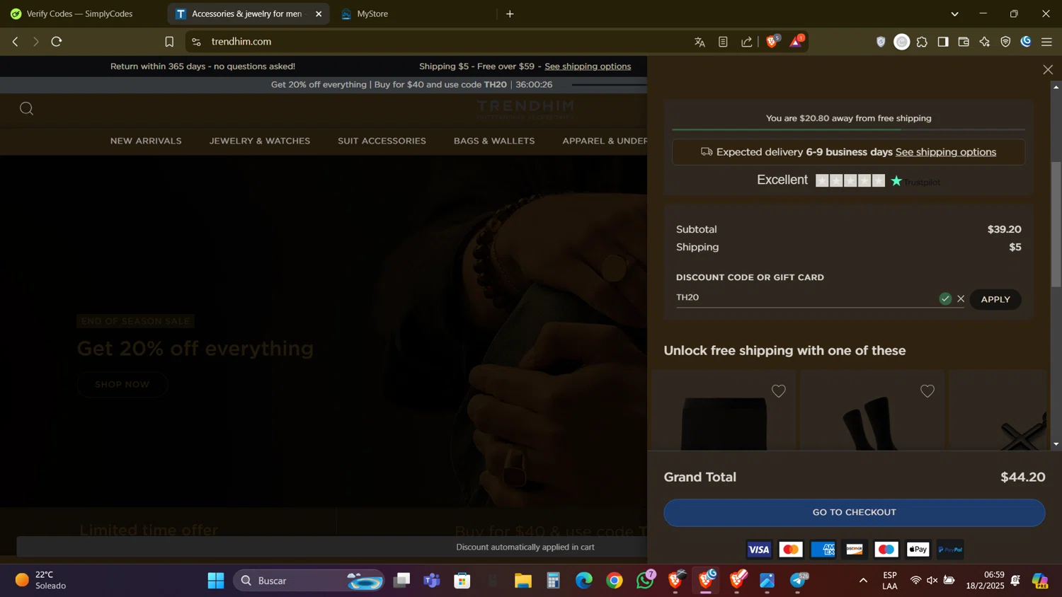 Trendhim checkout page showing Trendhim discount code box | Screenshot taken by SimplyCodes community member on Feb 18, 2025