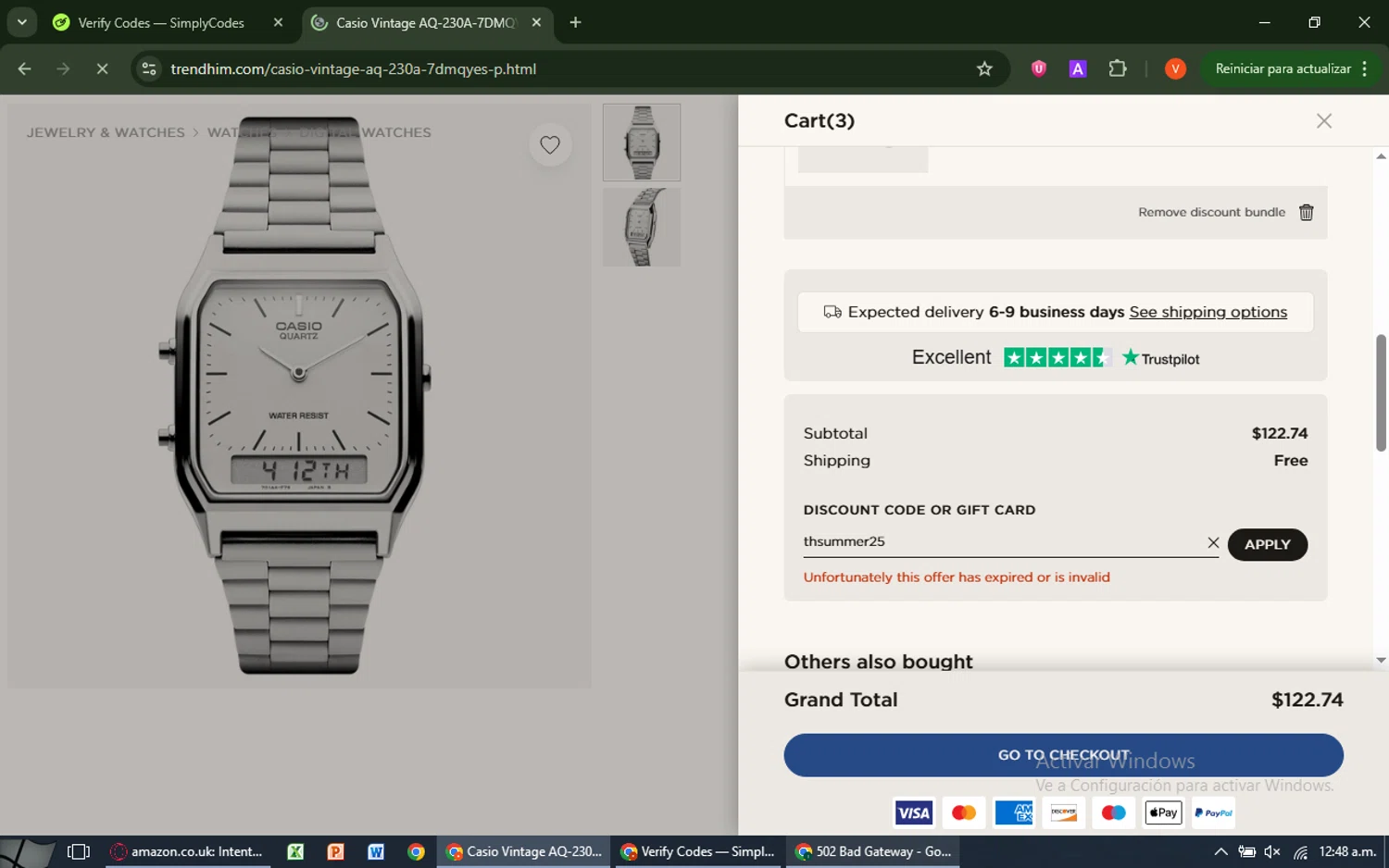 Trendhim discount code screenshot showing code thsummer25 applied at Trendhim checkout page. Uploaded by SimplyCodes community member SavingsCaptain8190 on Jul 10, 2025