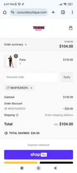 NEWYEAR20% coupon verification screenshot