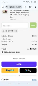 HONEYTMZ15 coupon verification screenshot