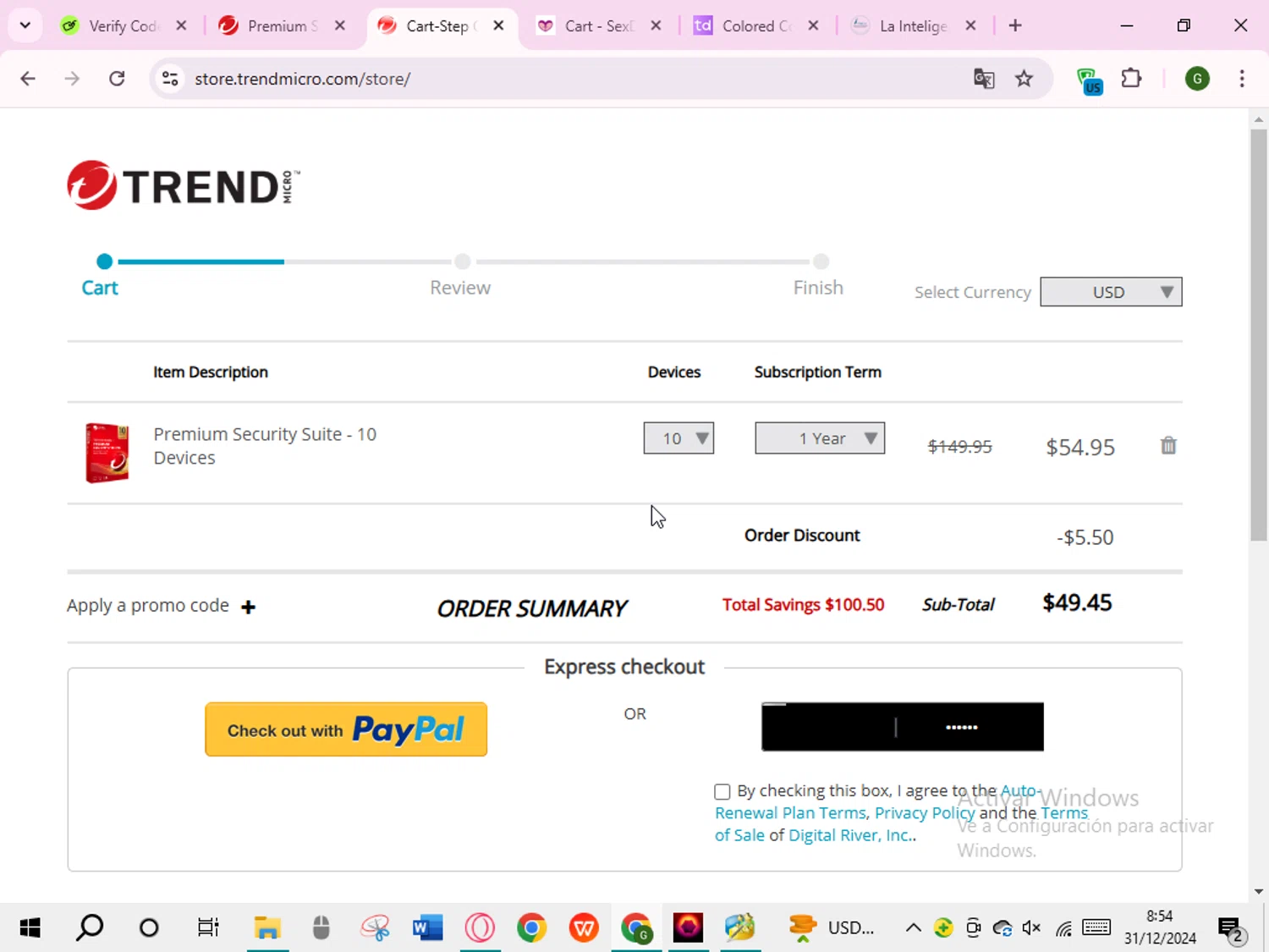 Trend Micro Busines checkout page showing Trend Micro Busines promo code box | Screenshot taken by SimplyCodes community member on Dec 31, 2024