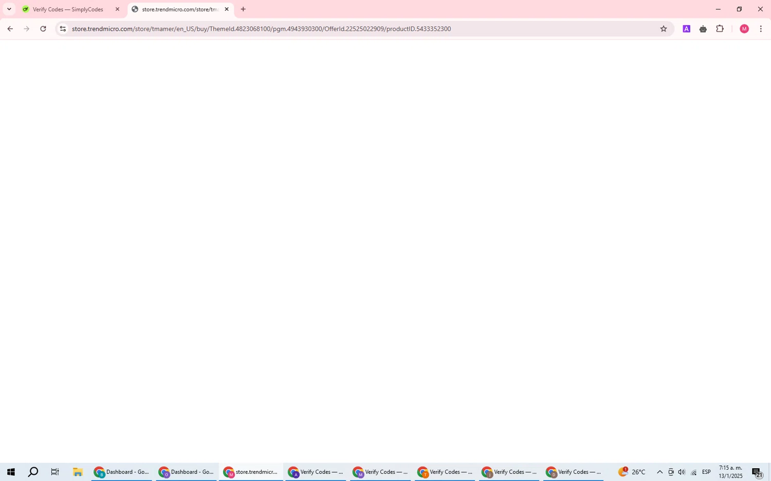 Trend Micro Busines promo code screenshot showing code PCSECURITY10 applied at Trend Micro Busines checkout page. Uploaded by SimplyCodes community member DealWizard5321 on Jan 13, 2025