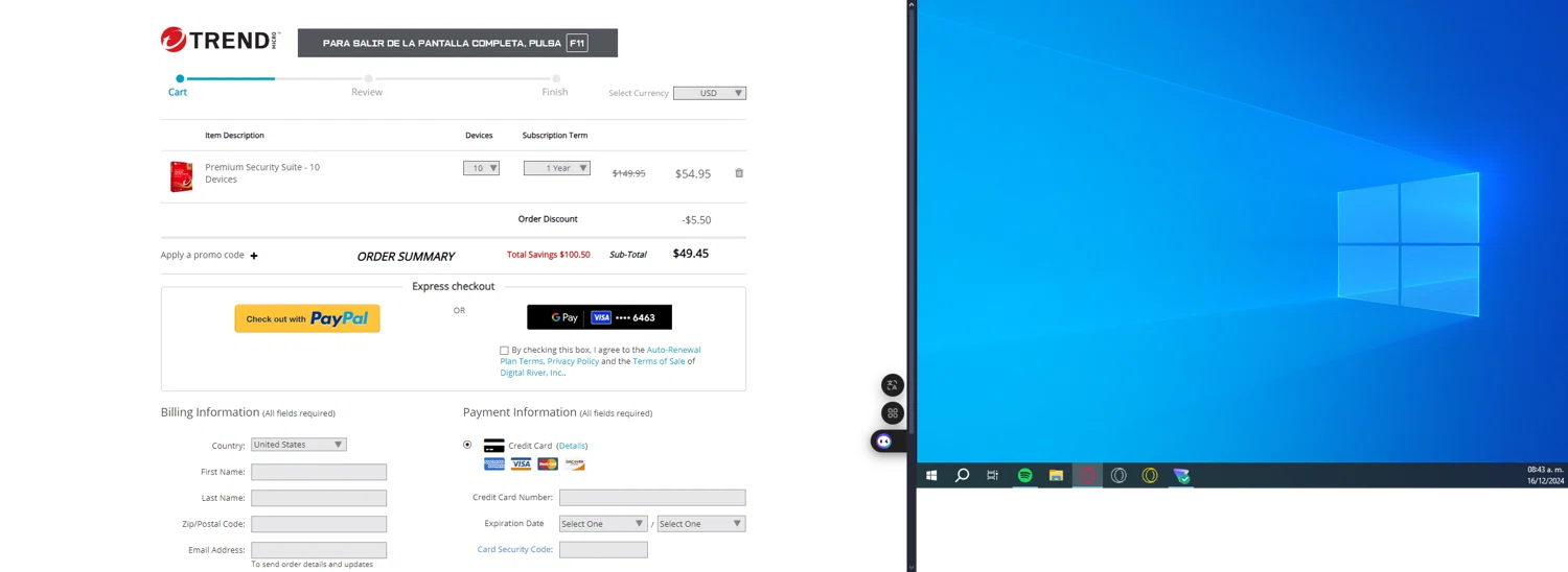 Trend Micro Busines checkout page showing Trend Micro Busines promo code box | Screenshot taken by SimplyCodes community member on Dec 16, 2024