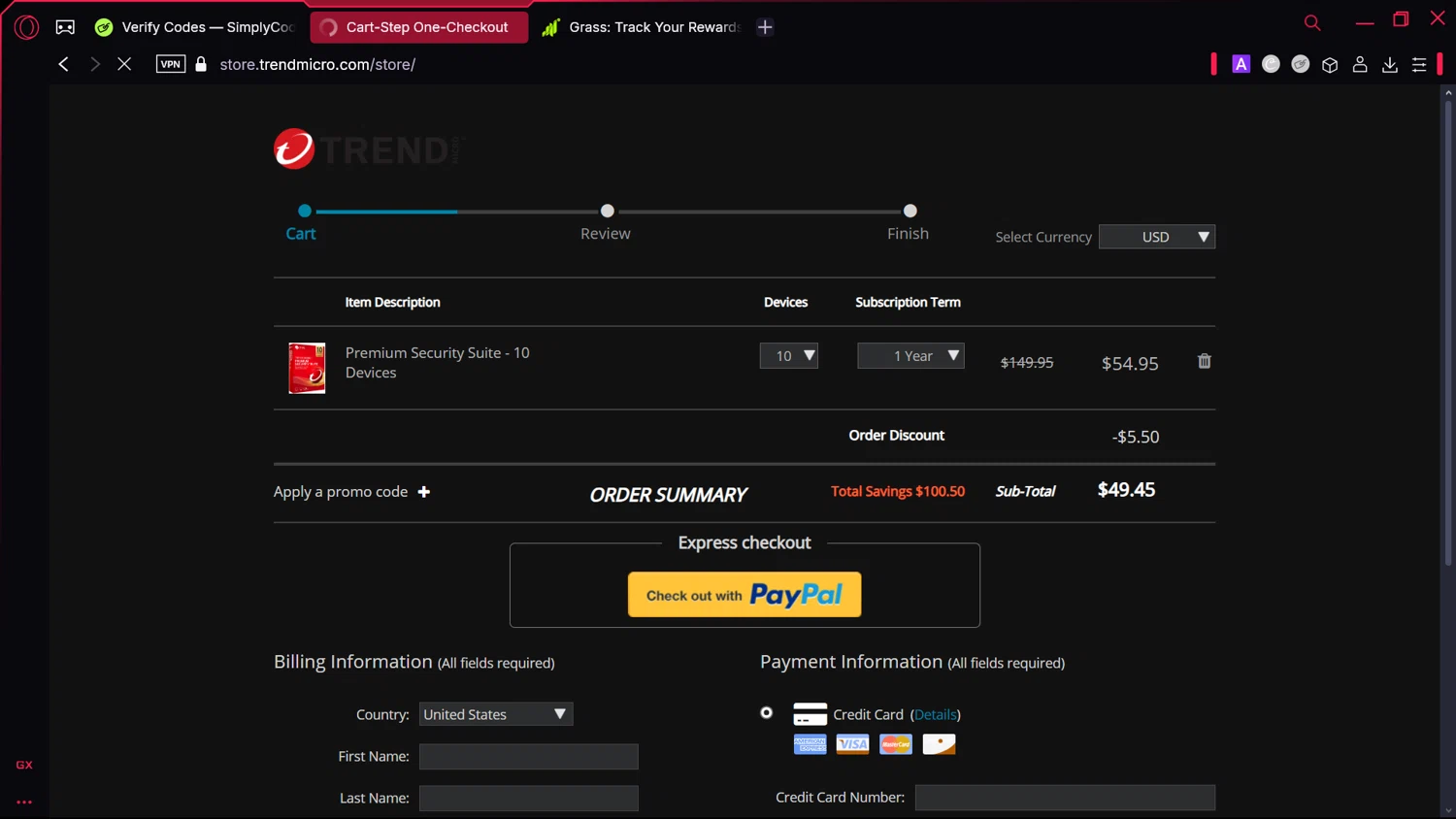 Trend Micro Busines checkout page showing Trend Micro Busines promo code box | Screenshot taken by SimplyCodes community member on Jan 29, 2025