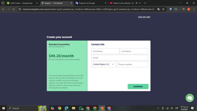 TrendSpider checkout page showing TrendSpider promo code box | Screenshot taken by SimplyCodes community member on Aug 9, 2025