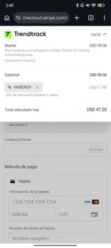 TrendTrack coupon verification screenshot