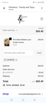 Lucky20 coupon verification screenshot