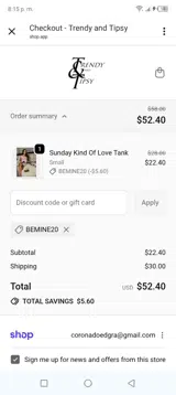 Bemine20 coupon verification screenshot