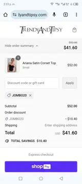 Jombo20 coupon verification screenshot