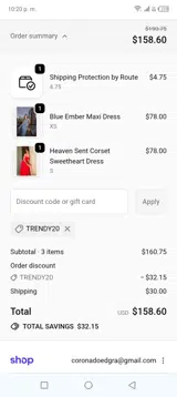 Trendy20 coupon verification screenshot
