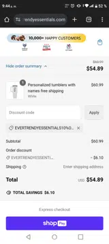 EverTrendyEssentials10%off coupon verification screenshot