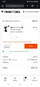 Trendy Tings coupon verification screenshot