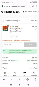 Trendy Tings coupon verification screenshot