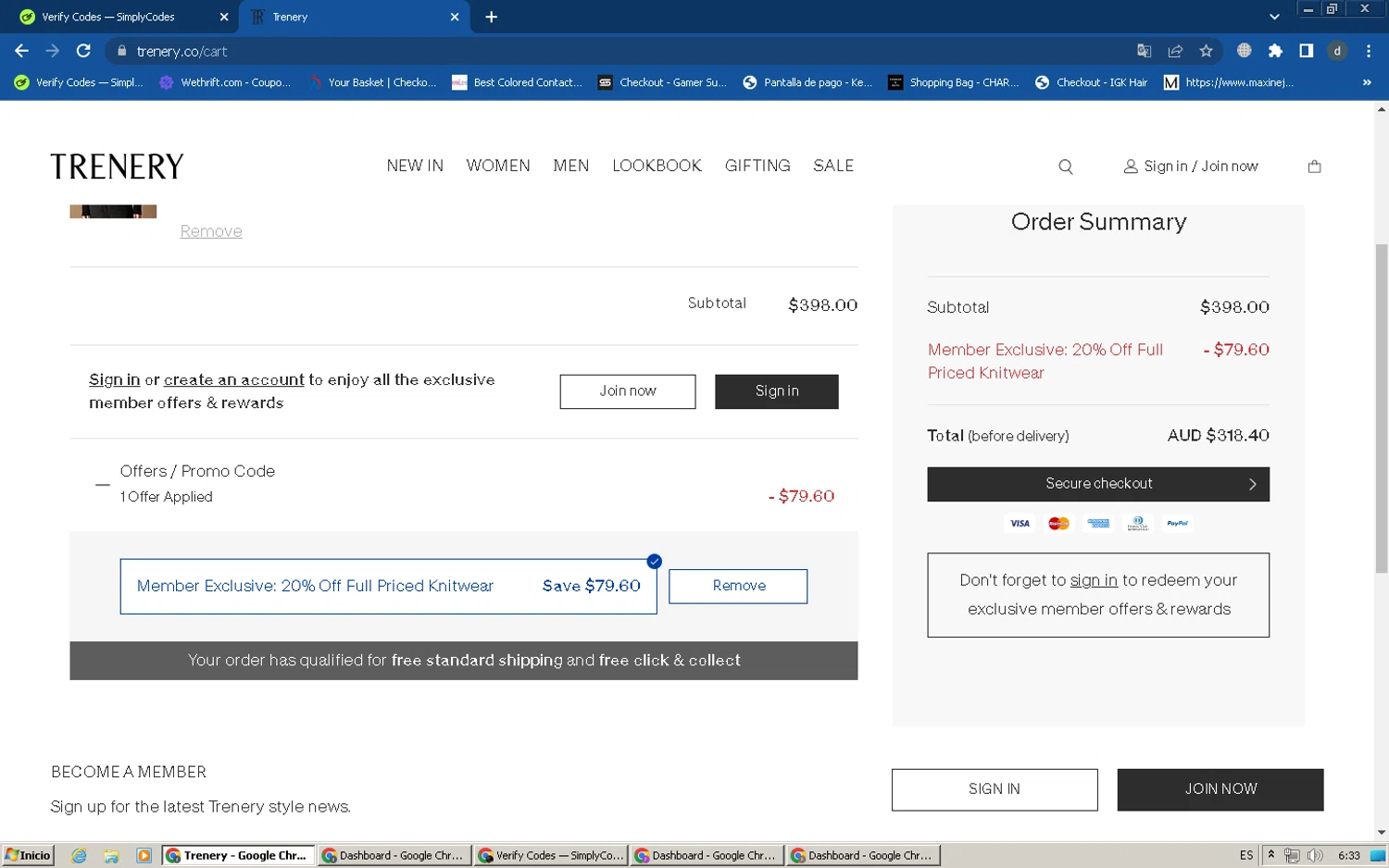 Trenery checkout page showing Trenery promo code box | Screenshot taken by SimplyCodes community member on Jun 8, 2024