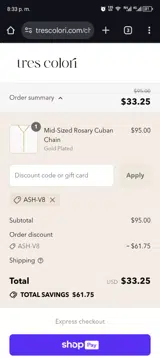 ASH-V8 coupon verification screenshot