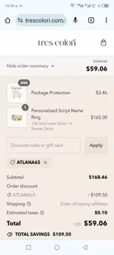 Atlana65 coupon verification screenshot