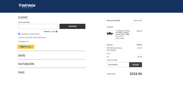 Triathlete Sports checkout page showing Triathlete Sports coupon code box | Screenshot taken by SimplyCodes community member on Aug 1, 2025