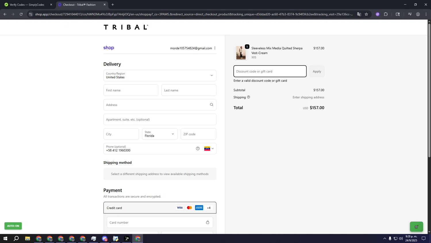 Tribal Fashion promo code screenshot showing code SPRING20 applied at Tribal Fashion checkout page. Uploaded by SimplyCodes community member fffffffffffffffffff on Sep 25, 2025
