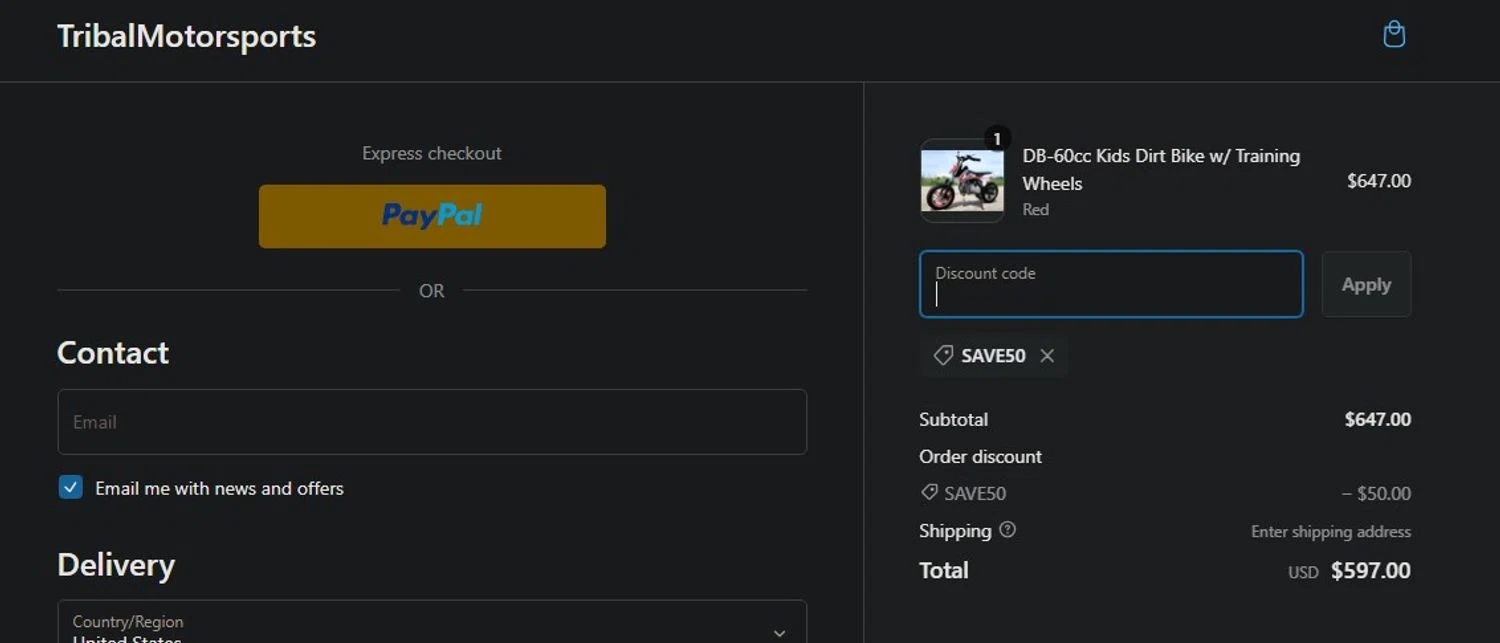 where to use Triumph Motorcycles promo code box