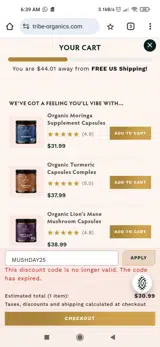 MUSHDAY25 coupon verification screenshot