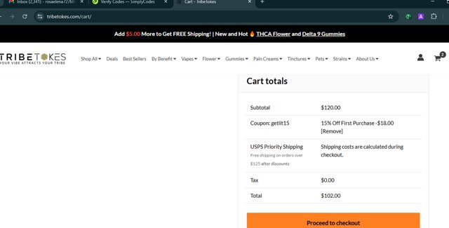 TribeTokes checkout page showing TribeTokes discount code box | Screenshot taken by SimplyCodes community member on May 8, 2025