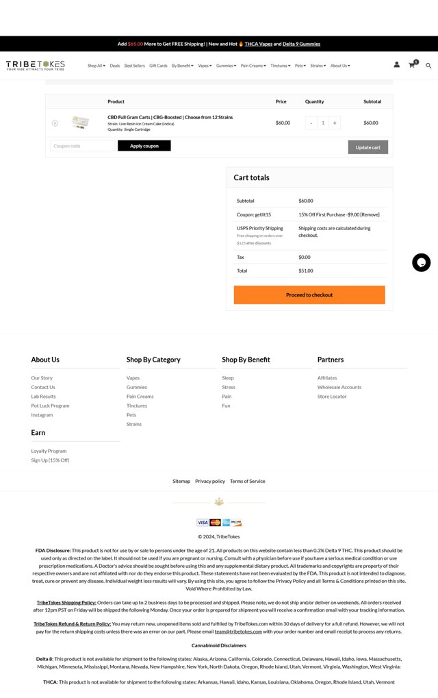 TribeTokes checkout page showing TribeTokes discount code box | Screenshot taken by SimplyCodes community member on Jan 27, 2025