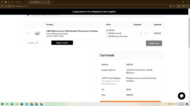 TribeTokes checkout page showing TribeTokes discount code box | Screenshot taken by SimplyCodes community member on Sep 30, 2024