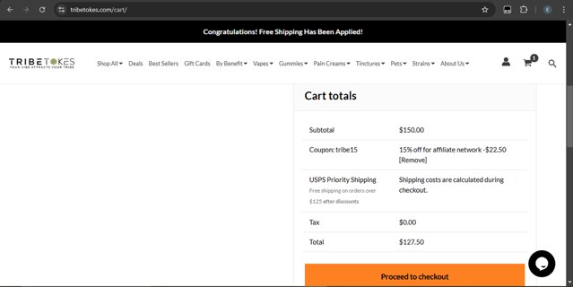 TribeTokes checkout page showing TribeTokes discount code box | Screenshot taken by SimplyCodes community member on Jan 19, 2025