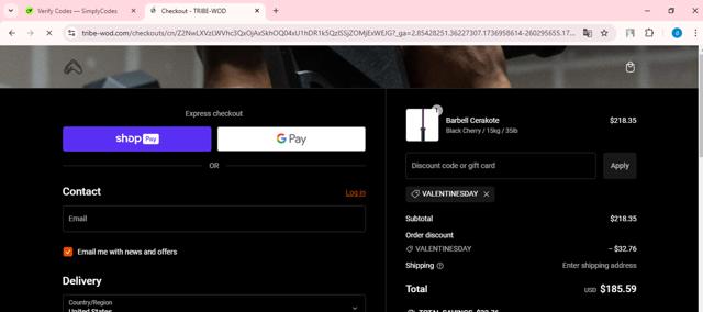 Tribe Wod checkout page showing Tribe Wod discount code box | Screenshot taken by SimplyCodes community member on Jan 15, 2025