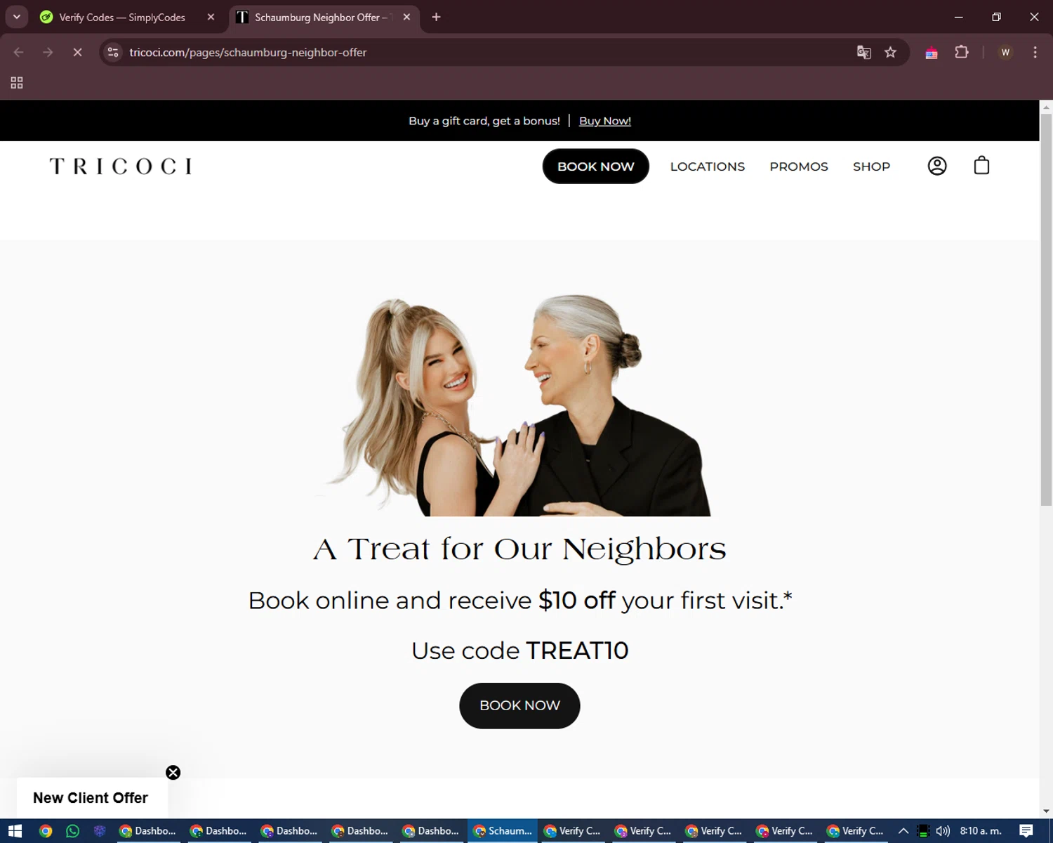 Tricoci Salon & Spa checkout page showing Tricoci Salon & Spa promo code box | Screenshot taken by SimplyCodes community member on Nov 27, 2024