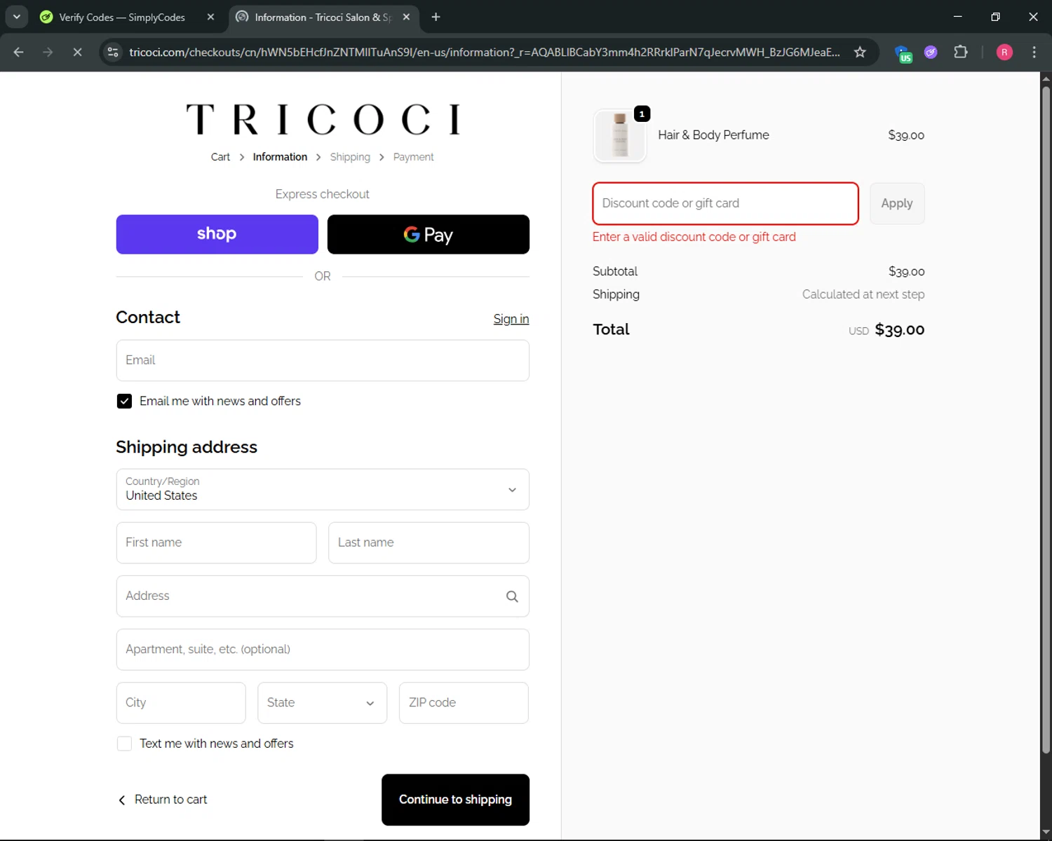 Tricoci Salon & Spa promo code screenshot showing code RELAX100 applied at Tricoci Salon & Spa checkout page. Uploaded by SimplyCodes community member ThriftyGuardian8485 on Nov 22, 2025