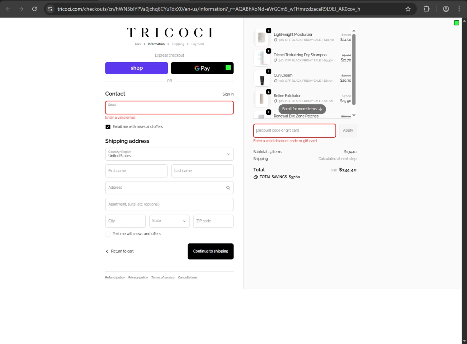 Tricoci Salon & Spa promo code screenshot showing code POLISHED100 applied at Tricoci Salon & Spa checkout page. Uploaded by SimplyCodes community member JakePerrox on Nov 22, 2025