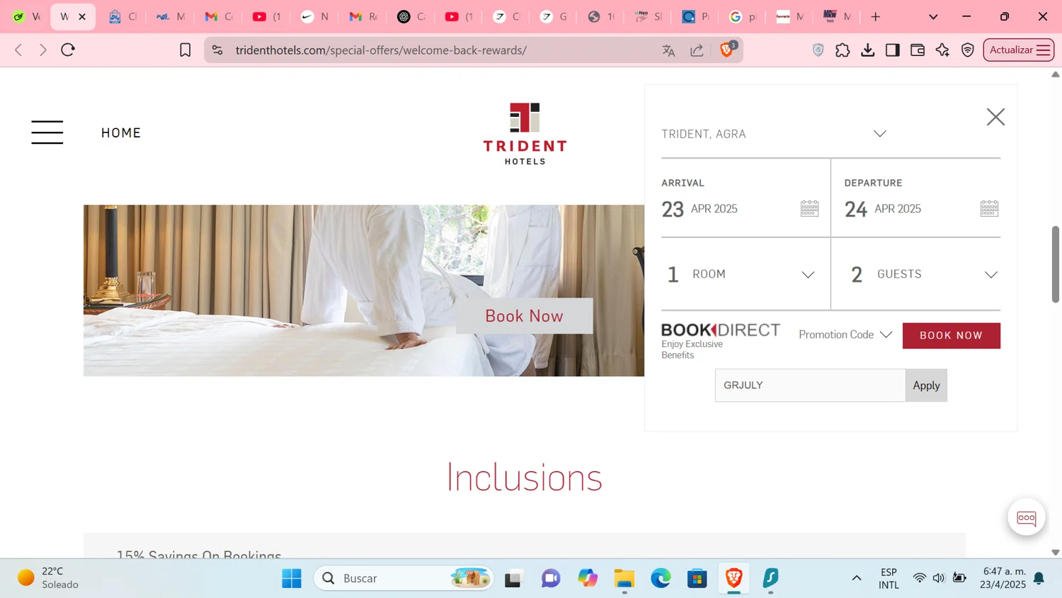 Trident Hotels checkout page showing Trident Hotels promo code box | Screenshot taken by SimplyCodes community member on Apr 23, 2025