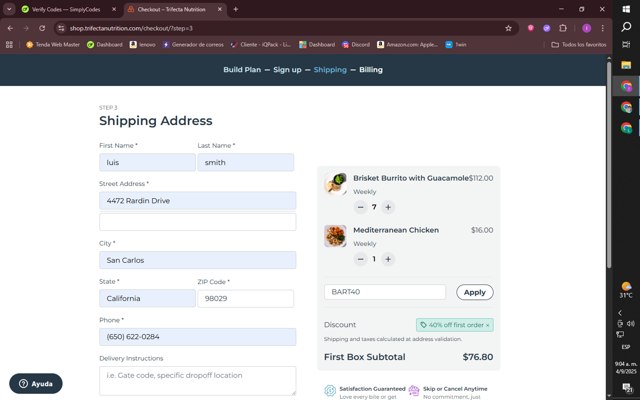 Trifecta checkout page showing Trifecta discount code box | Screenshot taken by SimplyCodes community member on Sep 4, 2025