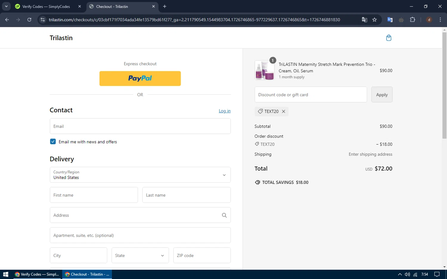 where to use TriLASTIN promo code box