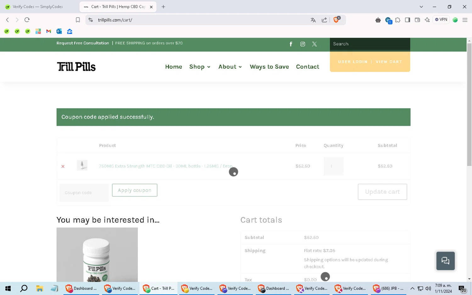 Trill Pills checkout page showing Trill Pills promo code box | Screenshot taken by SimplyCodes community member on Nov 1, 2024