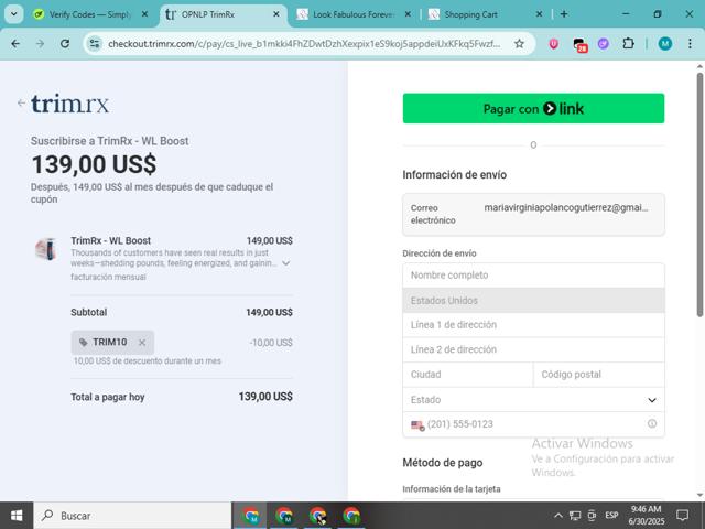 TrimRX checkout page showing TrimRX discount code box | Screenshot taken by SimplyCodes community member on Jun 30, 2025