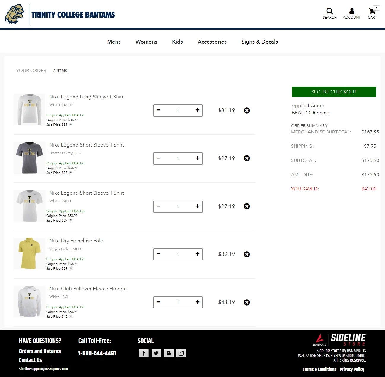 Trinity College checkout page showing Trinity College promo code box | Screenshot taken by SimplyCodes community member on Jan 8, 2022