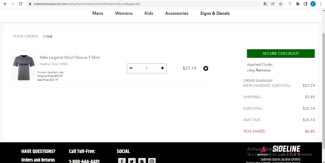 Trinity College checkout page showing Trinity College promo code box | Screenshot taken by SimplyCodes community member on Feb 9, 2022